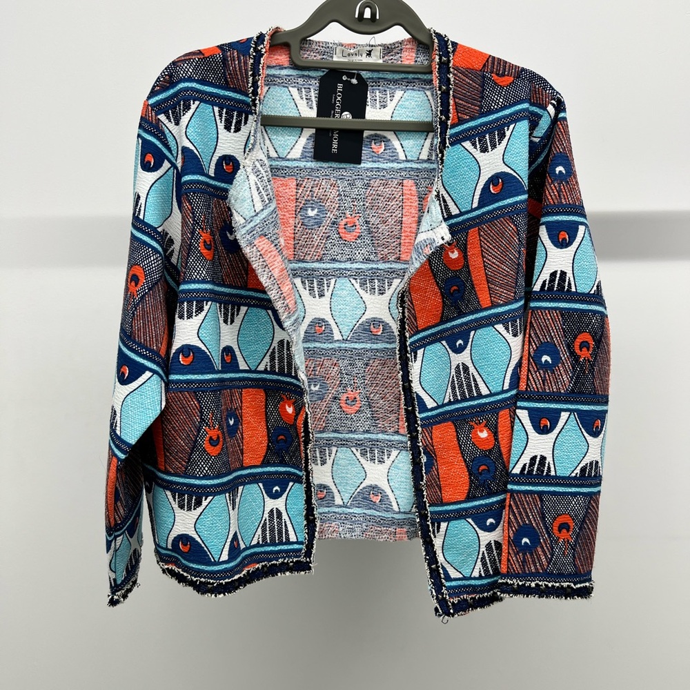Blue and Orange Geometric Open Front Top